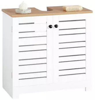 SoBuy Waschbeckenunterschrank mit Lamellent&uuml;ren MDF Wei&szlig; 60cm (BZR40-W)