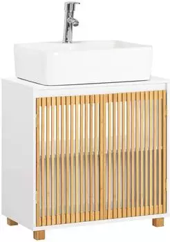 SoBuy BZR125 Waschbeckenunterschrank 2 Türen 60x60x33cm Weiß-Natur (BZR125-W)