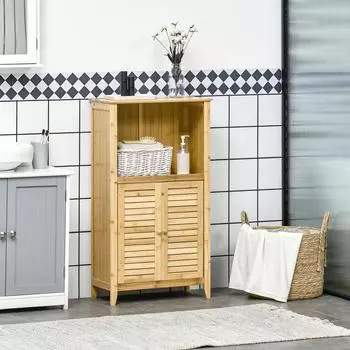 HomCom Badezimmer Standregal mit offenem Regal, Bambus, Natur