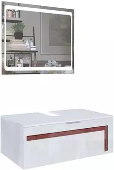 Vladon Aloha V2 Waschbeckenunterschrank mit LED-Spiegel, wei&szlig; matt/wei&szlig; hochglanz, Bordeaux (96x36x51cm)