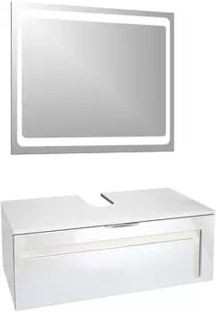 Vladon Aloha V2 Waschbeckenunterschrank mit LED-Spiegel, wei&szlig; matt/wei&szlig; hochglanz, Creme hochglanz (96x36x51cm)