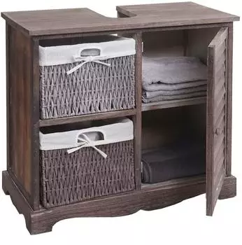 MCW MCW-H20 Waschbeckenunterschrank Paulownia Holz Korb-Schublade 60x65x31cm, Braun (MCW-H20)