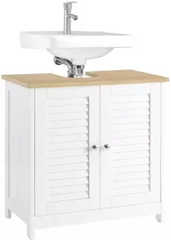 SoBuy Waschbeckenunterschrank mit 2 T&uuml;ren, Holzwerkstoff, Wei&szlig;/Natur, 60x59x35cm (FRG237)