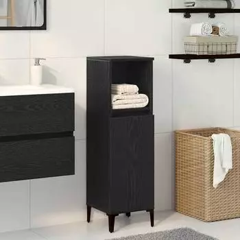 vidaXL Badezimmerschrank mit T&uuml;r, schwarz Eiche-Optik, 30x30x100cm (862808)