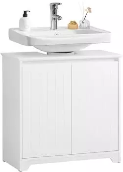 SoBuy Waschbeckenunterschrank 2 T&uuml;ren Wei&szlig; Holzwerkstoff 60x60x30cm (BZR108-II-W)