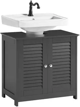 SoBuy Waschbeckenunterschrank 2 Lamellent&uuml;ren 60x58x35cm Dunkelgrau (FRG237-II-DG)