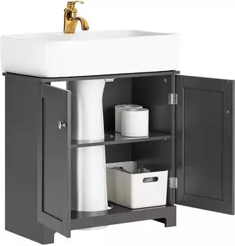 SoBuy Waschbeckenunterschrank 2 T&uuml;ren, verstellbare Regalb&ouml;den, MDF, dunkelgrau, 60x60x29cm (BZR18-II-DG)