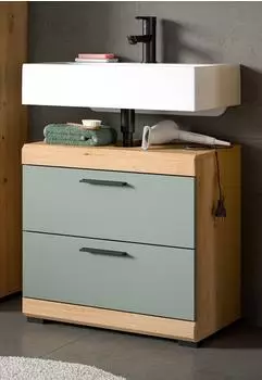 Inn.Furn Shawn Waschbeckenunterschrank 2 Schubladen Salbeigr&uuml;n Eiche 60cm (GE70121-04)