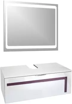 Vladon Aloha V2 Waschbeckenunterschrank mit LED-Spiegel, wei&szlig; matt/wei&szlig; hochglanz, Brombeer hochglanz (96x36x51cm)