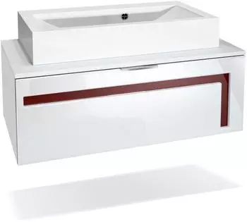 Vladon Aloha V2 Waschbeckenunterschrank wei&szlig; matt/wei&szlig; hochglanz mit Bordeaux-Absetzungen (96x36x51cm)