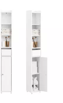 SoBuy BZR34-K-W Hochschrank schmal, wei&szlig;, mit Schublade und T&uuml;r (BZR34-K-W)
