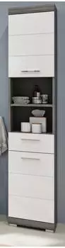 Inn.Furn Shawn Badezimmer-Hochschrank 2-t&uuml;rig Wei&szlig; Hochglanz/Rauchsilber 37x190cm