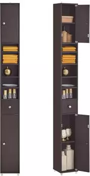 SoBuy Hochschrank Badezimmer 6 Einlegeb&ouml;den Holzwerkstoff braun 20x180x20cm (BZR34-II-BR)