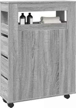 vidaXL Badschrank Schmal mit Rollen Grau Sonoma Holzwerkstoff (855273)