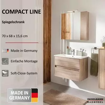 Fackelmann Compact Line Spiegelschrank 2-t&uuml;rig Sonoma-Eiche 700x680x156mm (85847)