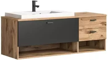 Inn.Furn Oderzo Waschbeckenunterschrank mit Waschbecken Eiche/Grau Matt 138cm