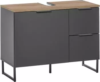 Basic By Balculina Denver Waschbeckenunterschrank Schwarz Matt, Evoke Eiche, 80x60x35cm