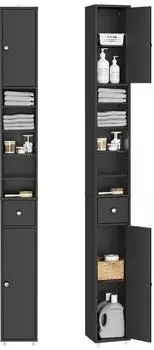SoBuy Badezimmer-Hochschrank schmal, schwarz, 20x20x180cm (BZR34-II-SCH)