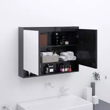 vidaXL Badezimmer-Spiegelschrank 80x15x60cm, gl&auml;nzend schwarz (331531)