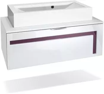 Vladon Aloha V2 Waschbeckenunterschrank wei&szlig; matt/wei&szlig; hochglanz mit Brombeer hochglanz (96x36x51cm)