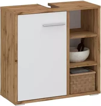 Caro M&ouml;bel ORNA Waschbeckenunterschrank MDF 1 T&uuml;r 3 offene F&auml;cher Wotan Eiche/Wei&szlig; (ORNA)