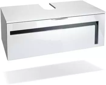 Vladon Aloha V2 Waschbeckenunterschrank wei&szlig; matt/wei&szlig; hochglanz, Absetzungen schwarz hochglanz, 96x36x51cm
