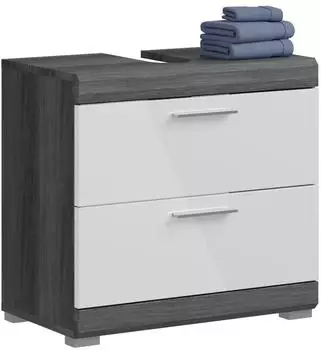 xonox.home Scout Waschbeckenunterschrank wei&szlig; Hochglanz / rauchsilber, 2 Schubk&auml;sten, 60x56cm