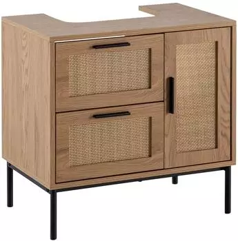 Wohnling Waschbeckenunterschrank Eiche-Optik, Rattangeflecht, 60x60x40cm (WL6.876)