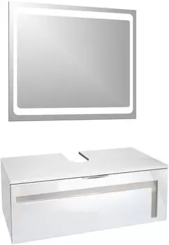 Vladon Aloha V2 Waschbeckenunterschrank mit LED-Spiegel, wei&szlig; matt/wei&szlig; hochglanz, sandgrau (96x36x51cm)