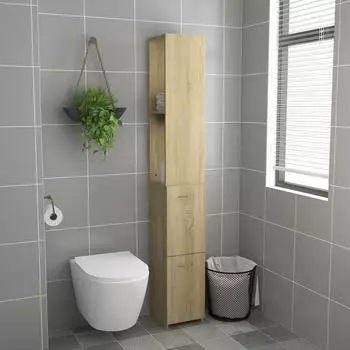 vidaXL Badezimmerschrank Sonoma Eiche, 25x25x170cm, Holzwerkstoff