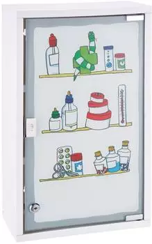 Haushalt International Medizinschrank Metall, wei&szlig;, mit Glast&uuml;r und Schloss, 30x15x50cm