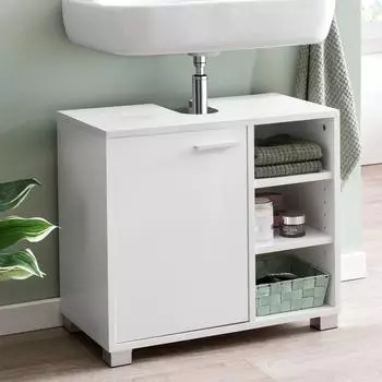 Finebuy Waschbeckenunterschrank wei&szlig; mit T&uuml;r, 60x55x32cm (FB51390)