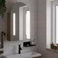 vidaXL Spiegelschrank mit LED-Beleuchtung Gew&ouml;lbt Eichenoptik