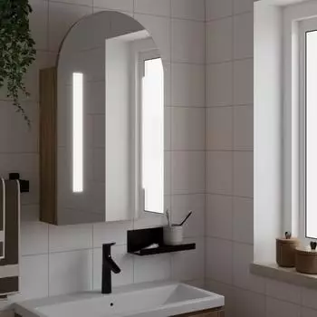 vidaXL Spiegelschrank gew&ouml;lbt mit LED-Beleuchtung, Eichenoptik (357976)