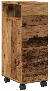 vidaXL Schmaler Badschrank mit Rollen, Holzwerkstoff, Altholz-Optik (855239)