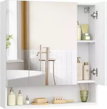 Vasagle Spiegelschrank 3 T&uuml;ren, offenes Fach, verstellbare Ablagen, wei&szlig;, 70x75x16,5cm