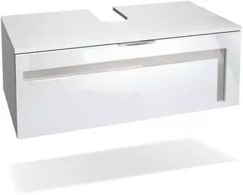 Vladon Aloha V2 Waschbeckenunterschrank weiß matt/weiß hochglanz, Absetzungen sandgrau hochglanz (96x36x51cm)