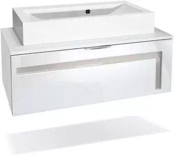 Vladon Aloha V2 Waschbeckenunterschrank weiß matt/weiß hochglanz mit Sandgrau (96x36x51cm)
