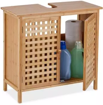 Relaxdays Waschbeckenunterschrank Bambus, hellbraun, 66x61x30cm