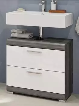 Inn.Furn Shawn Waschbeckenunterschrank wei&szlig; Hochglanz/grau, 2 Schubladen, 60cm