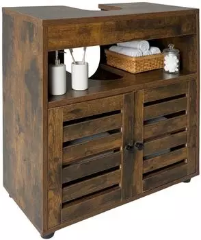 Relaxdays Waschbeckenunterschrank Lamellent&uuml;ren MDF, vintagebraun, 63x60x30cm (10052123_8208)