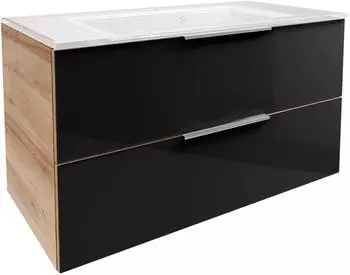 Fackelmann B.Brillant Waschbeckenunterschrank h&auml;ngend, Glas, anthrazit & Eiche, 100x56x50cm