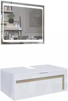 Vladon Aloha V2 Waschbeckenunterschrank mit LED-Spiegel, wei&szlig; matt/wei&szlig; gl&auml;nzend, Eiche s&auml;gerau (50005506)
