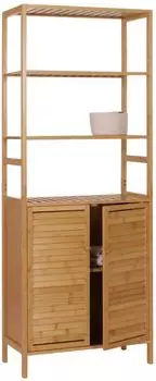 MCW MCW-B18 Hochschrank 2 T&uuml;ren, 4 Regalb&ouml;den, Bambus/MDF, 168x64x33cm (92607)