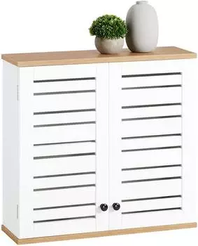SoBuy BZR42 H&auml;ngeschrank mit Lamellent&uuml;ren, wei&szlig;, 60x56x19cm (BZR42-W)