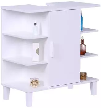 Relaxdays Waschbeckenunterschrank mit T&uuml;r und 6 Ablagen, MDF, wei&szlig;, 65x64x31cm (10051480_49)