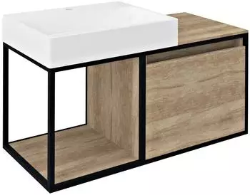Sapho Skara Waschtischunterschrank hängend 100x50x47cm, schwarz matt/Alabama Eiche (CG004-2222)