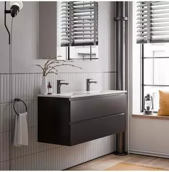 Bernstein AVA Doppelwaschbecken-Unterschrank 120cm, schwarz matt, Keramik weiß glänzend (AVA)