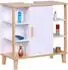 Relaxdays Waschbeckenunterschrank 1 Tür, 6 Ablagen, Bambus & MDF, weiß/natur, 65x64x31cm (10051479)
