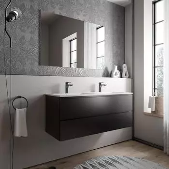 Bernstein AVA CREAM Badmöbel-Set 120cm, Mineralguss-Doppelwaschbecken, schwarz matt